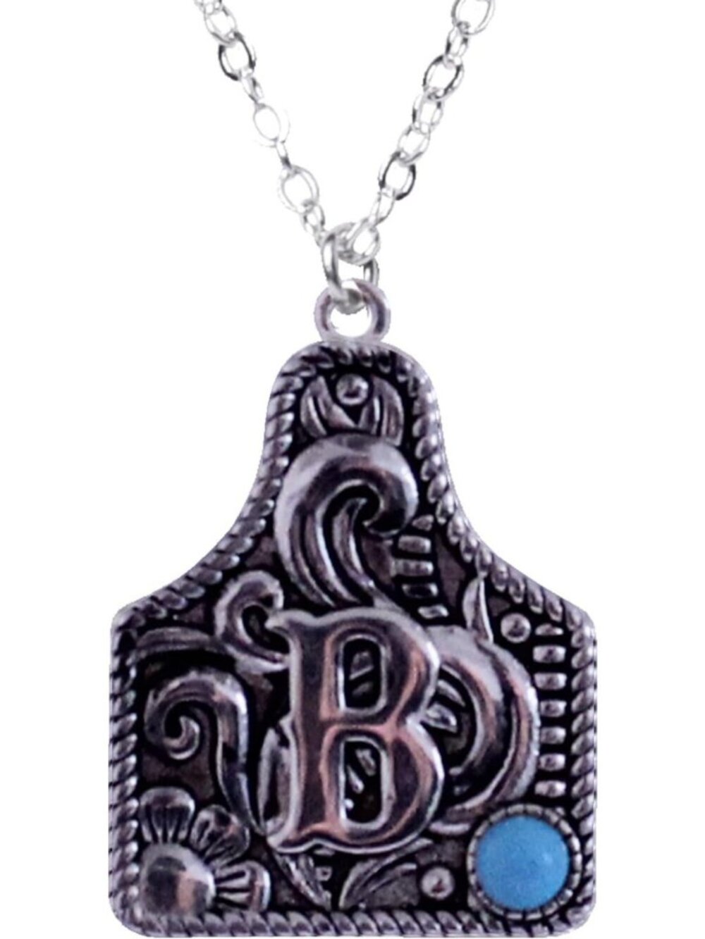 Western Cattle Tag Initial Necklace - 925 Sterling Silver & Kingman Turquoise
